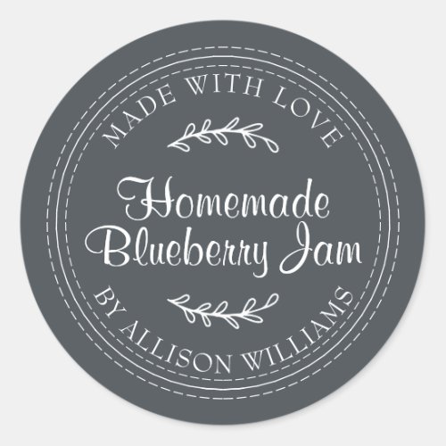 Rustic Homemade Blueberry Jam Canning Black Classic Round Sticker