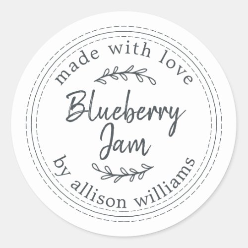 Rustic Homemade Blueberry Jam Canning Black White Classic Round Sticker