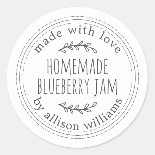 Rustic Homemade Blueberry Jam Canning Black White Classic Round Sticker