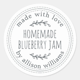 Rustic Homemade Blueberry Jam Canning Black White Classic Round Sticker