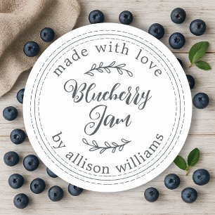 Rustic Homemade Blueberry Jam Canning Black White Classic Round Sticker