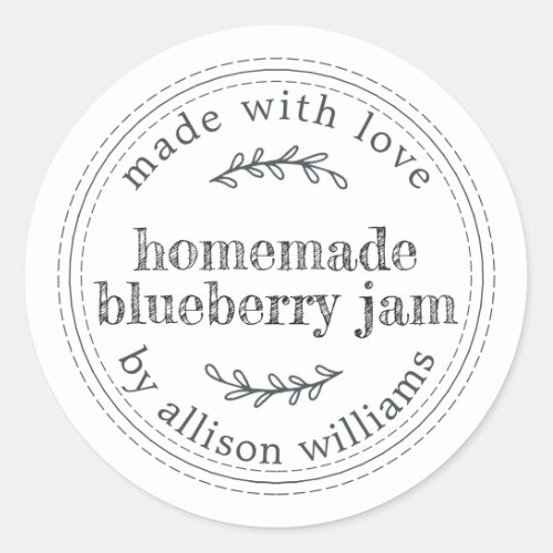 Rustic Homemade Blueberry Jam Canning Black White Classic Round Sticker