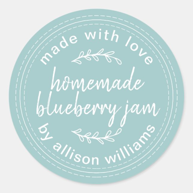Rustic Homemade Blueberry Jam Canning Blue Classic Round Sticker (Front)