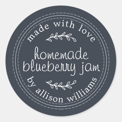 Rustic Homemade Blueberry Jam Canning Blue Jar Classic Round Sticker