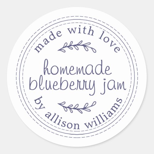 Rustic Homemade Blueberry Jam Canning Blue White Classic Round Sticker