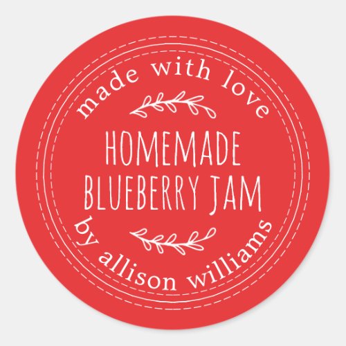 Rustic Homemade Blueberry Jam Canning Bright Red Classic Round Sticker