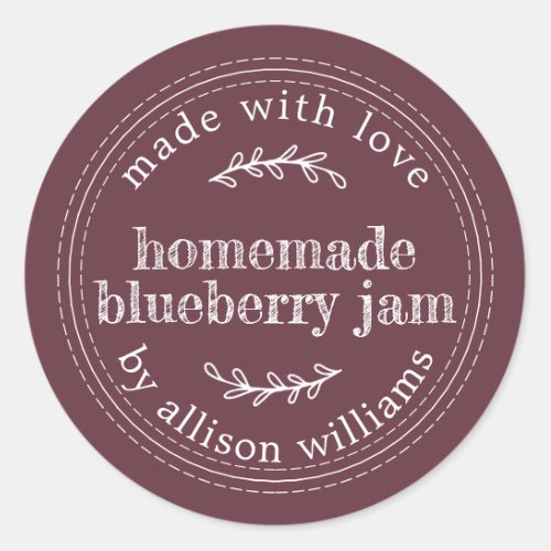 Rustic Homemade Blueberry Jam Canning Burgundy Classic Round Sticker