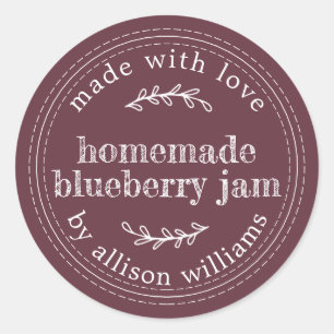 Rustic Homemade Blueberry Jam Canning Burgundy Classic Round Sticker