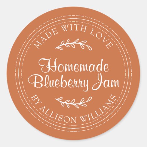 Rustic Homemade Blueberry Jam Canning Burnt Orange Classic Round Sticker
