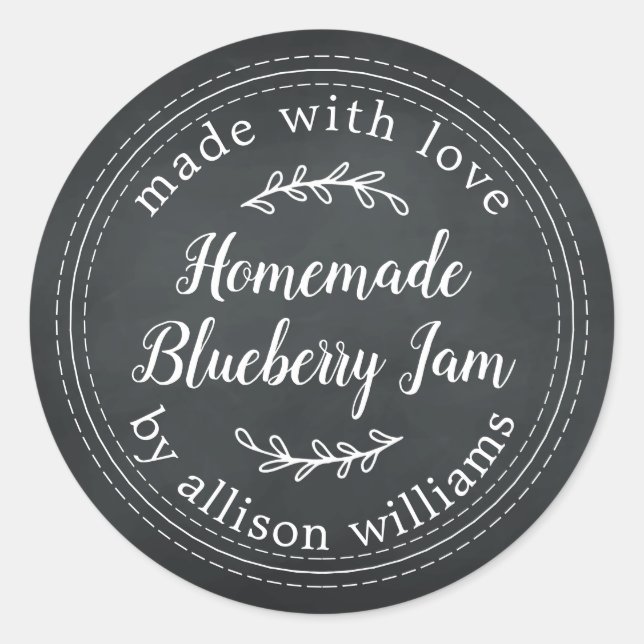 Rustic Homemade Blueberry Jam Canning Chalkboard Classic Round Sticker (Front)