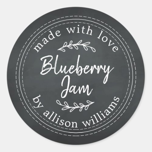 Rustic Homemade Blueberry Jam Canning Chalkboard Classic Round Sticker