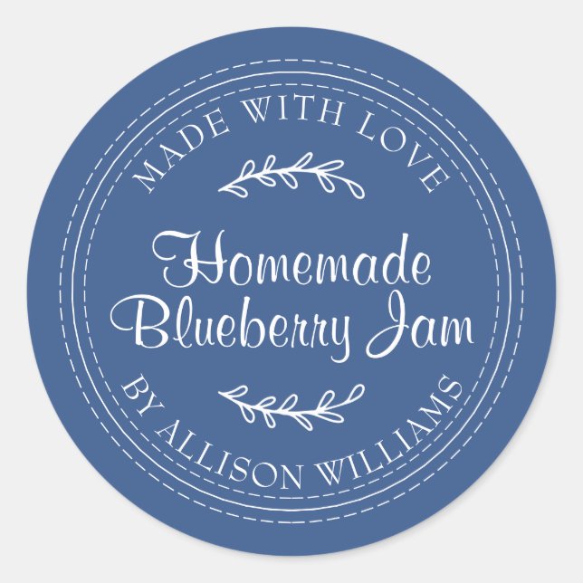 Rustic Homemade Blueberry Jam Canning Classic Blue Round Sticker (Front)