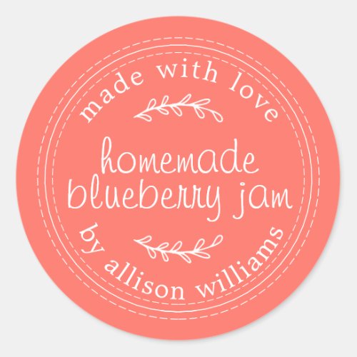 Rustic Homemade Blueberry Jam Canning Coral Jar Classic Round Sticker