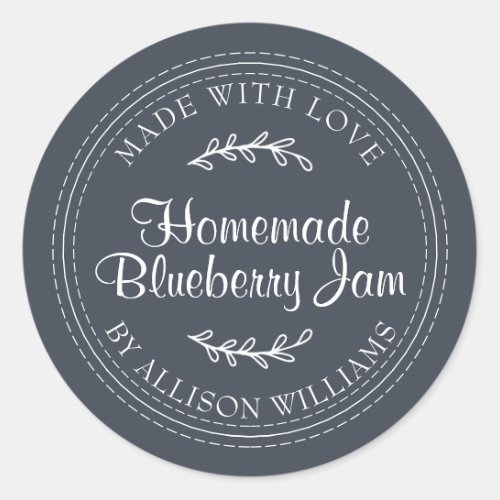 Rustic Homemade Blueberry Jam Canning Dark Blue Classic Round Sticker
