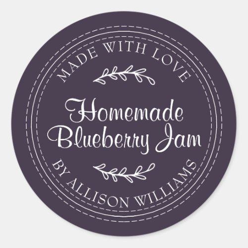 Rustic Homemade Blueberry Jam Canning Dark Purple Classic Round Sticker