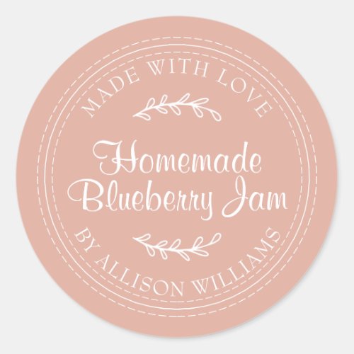 Rustic Homemade Blueberry Jam Canning Dusty Pink Classic Round Sticker
