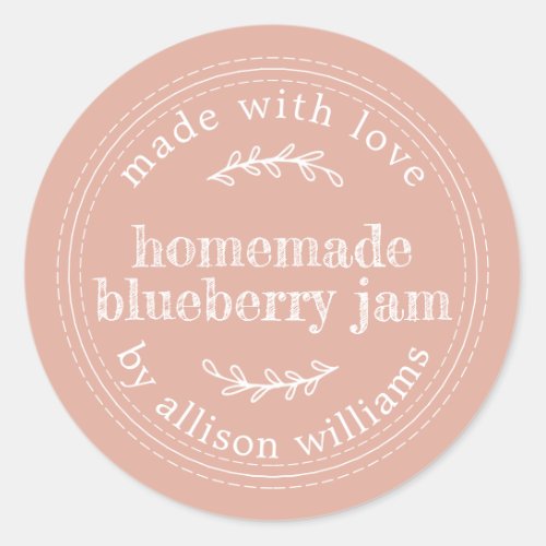 Rustic Homemade Blueberry Jam Canning Dusty Pink Classic Round Sticker