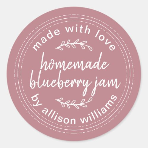 Rustic Homemade Blueberry Jam Canning Dusty Rose Classic Round Sticker