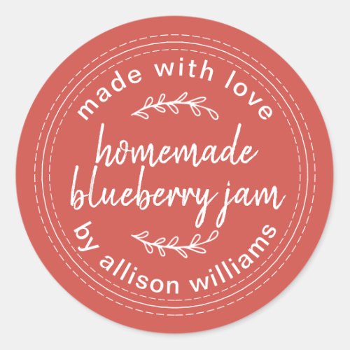 Rustic Homemade Blueberry Jam Canning Fall Red Classic Round Sticker