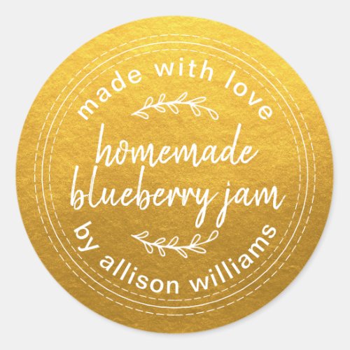 Rustic Homemade Blueberry Jam Canning Gold Classic Round Sticker