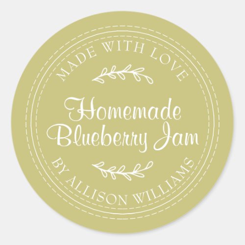 Rustic Homemade Blueberry Jam Canning Green Classic Round Sticker