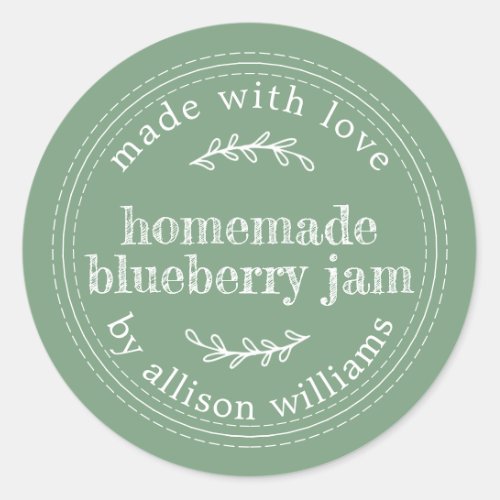 Rustic Homemade Blueberry Jam Canning Green Classic Round Sticker