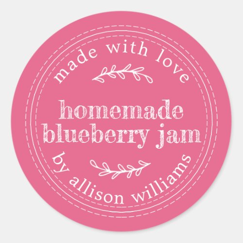 Rustic Homemade Blueberry Jam Canning Hot Pink Classic Round Sticker