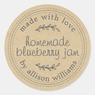 Rustic Homemade Blueberry Jam Canning Kraft Paper Classic Round Sticker