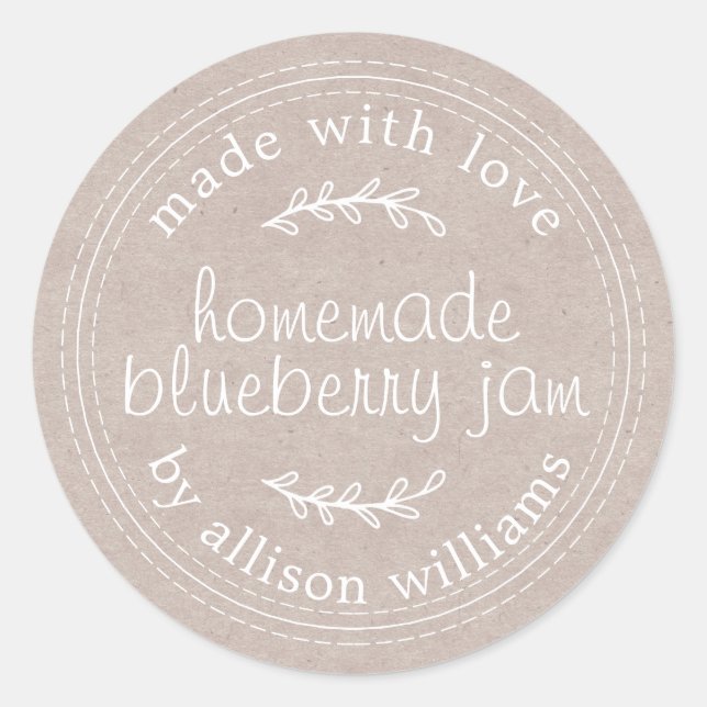 Rustic Homemade Blueberry Jam Canning Kraft Paper Classic Round Sticker (Front)