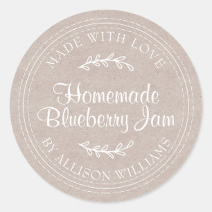 Rustic Homemade Blueberry Jam Canning Kraft Paper Classic Round Sticker