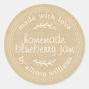 Rustic Homemade Blueberry Jam Canning Kraft Paper Classic Round Sticker