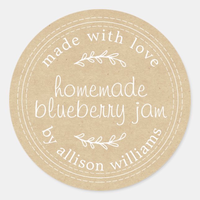 Rustic Homemade Blueberry Jam Canning Kraft Paper  Classic Round Sticker (Front)