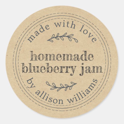Rustic Homemade Blueberry Jam Canning Kraft Paper Classic Round Sticker