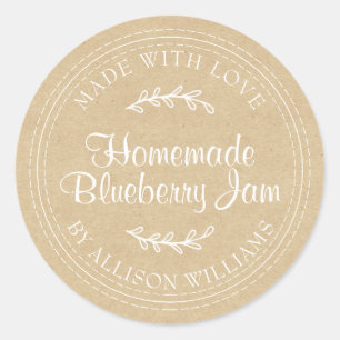 Rustic Homemade Blueberry Jam Canning Kraft Paper Classic Round Sticker