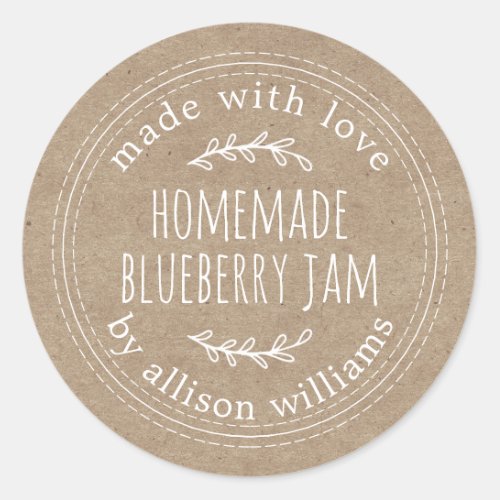 Rustic Homemade Blueberry Jam Canning Kraft Paper Classic Round Sticker