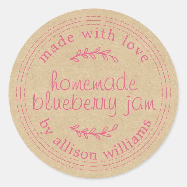 Rustic Homemade Blueberry Jam Canning Kraft Paper Classic Round Sticker (Front)