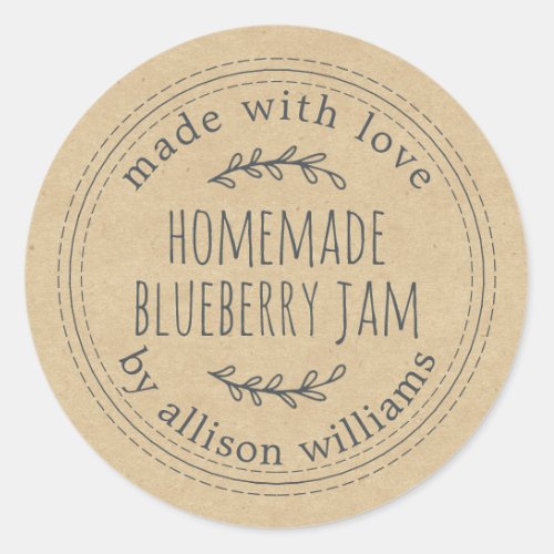 Rustic Homemade Blueberry Jam Canning Kraft Paper  Classic Round Sticker