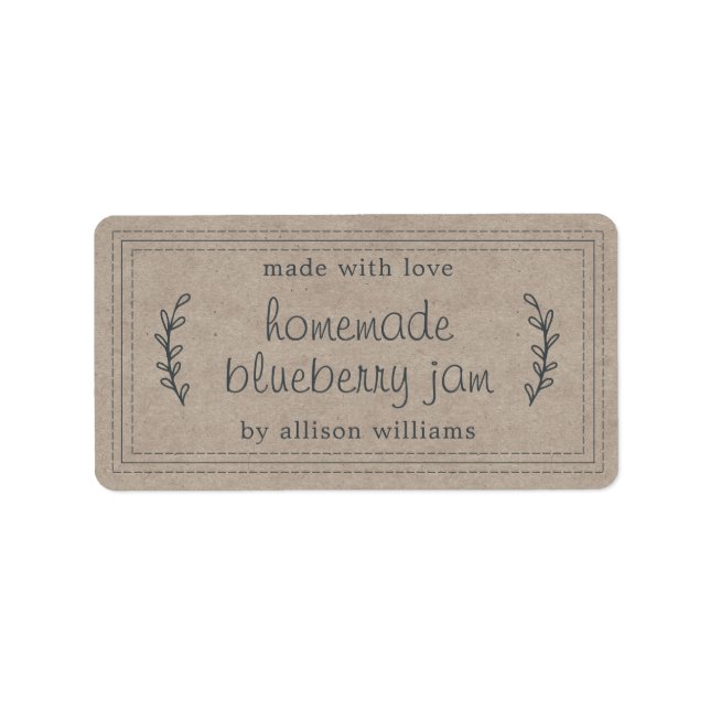 Rustic Homemade Blueberry Jam Canning Kraft Paper Label (Front)
