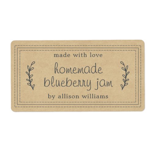 Rustic Homemade Blueberry Jam Canning Kraft Paper Label