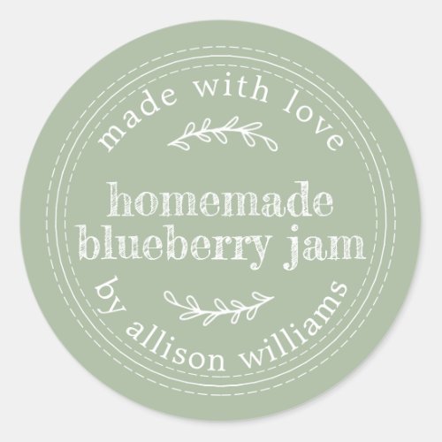 Rustic Homemade Blueberry Jam Canning Laurel Green Classic Round Sticker
