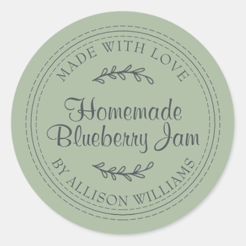 Rustic Homemade Blueberry Jam Canning Laurel Green Classic Round Sticker