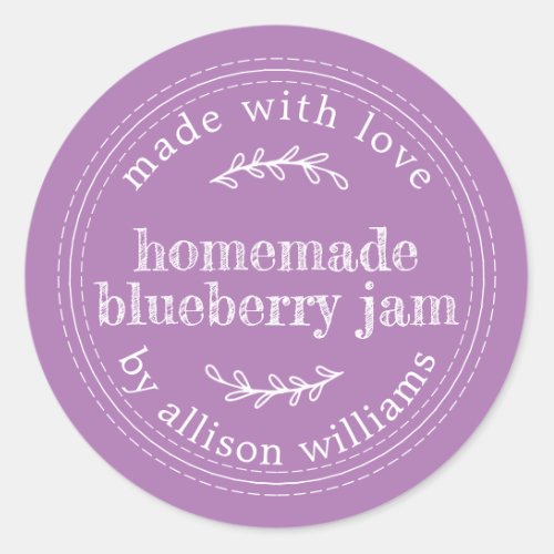 Rustic Homemade Blueberry Jam Canning Lavender Classic Round Sticker