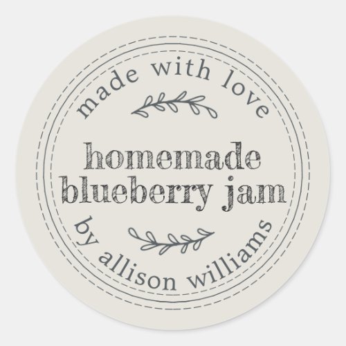 Rustic Homemade Blueberry Jam Canning Light Gray Classic Round Sticker