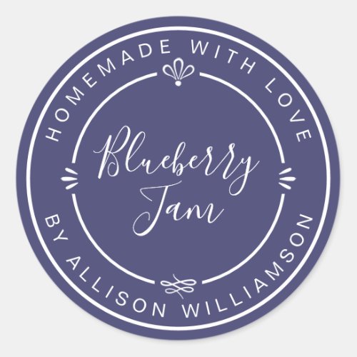 Rustic Homemade Blueberry Jam Canning Navy Blue Classic Round Sticker