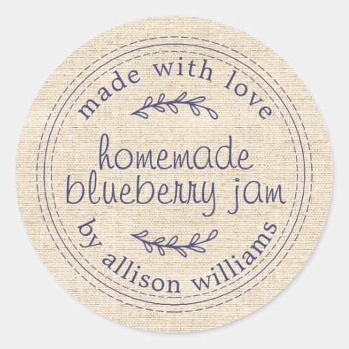 Rustic Homemade Blueberry Jam Canning Navy Blue Classic Round Sticker