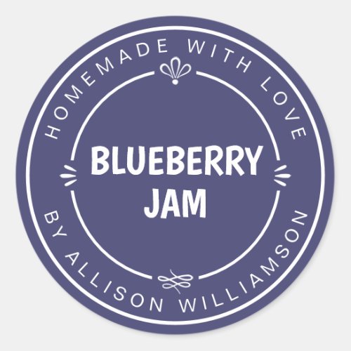 Rustic Homemade Blueberry Jam Canning Navy Blue Classic Round Sticker