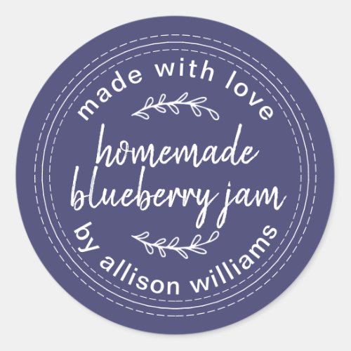 Rustic Homemade Blueberry Jam Canning Navy Blue Classic Round Sticker
