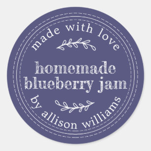 Rustic Homemade Blueberry Jam Canning Navy Blue Classic Round Sticker