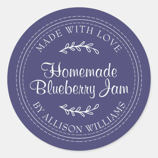 Rustic Homemade Blueberry Jam Canning Navy Blue Classic Round Sticker ...