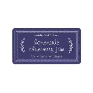 Rustic Homemade Blueberry Jam Canning Navy Blue Label